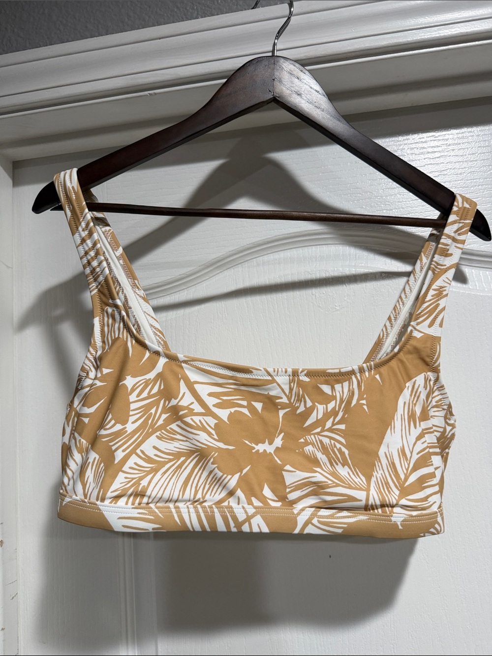 Madewell Tan and White Tropical Print Swim Bodysuit Top